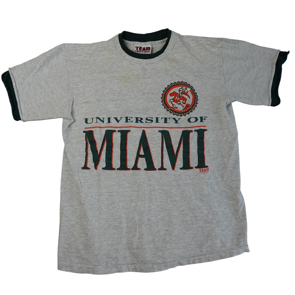 Vintage 90s University of Miami T Shirt Single Stitch Hurricanes Ringer Tee Lg
